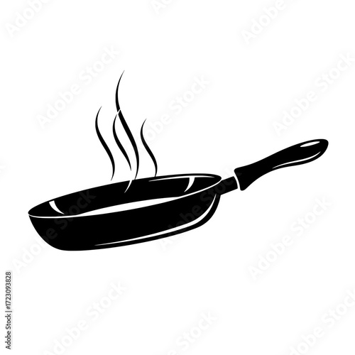 Black frying pan with steam rising from it a simple illustration of a cooking utensil isolated on white background