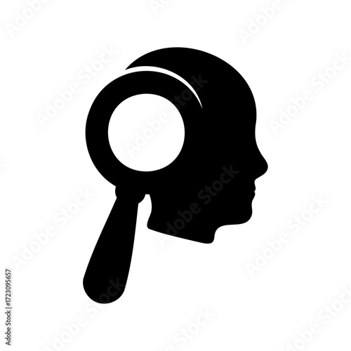 Human mind analysis with a magnifying glass concept illustration for research