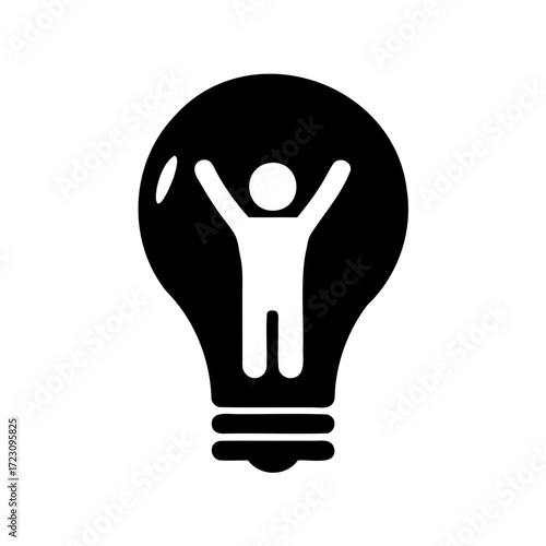 Illustration of a light bulb incorporating a person with arms raised upwards