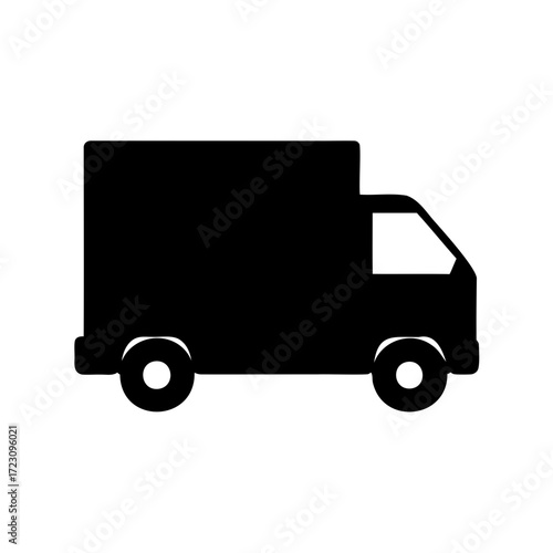 Simple black and white illustration of a box truck for deliveries