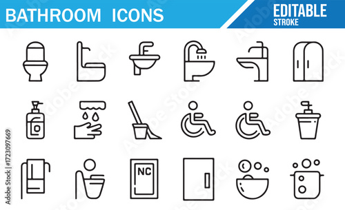 Accessibility Restroom Icons – Gender, Wheelchair, Signage – Outline