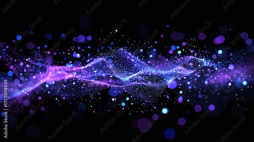 Obraz premium Blue purple dots of particle in sark background, Flying glitter