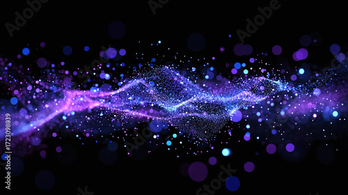 Blue purple dots of particle in sark background, Flying glitter