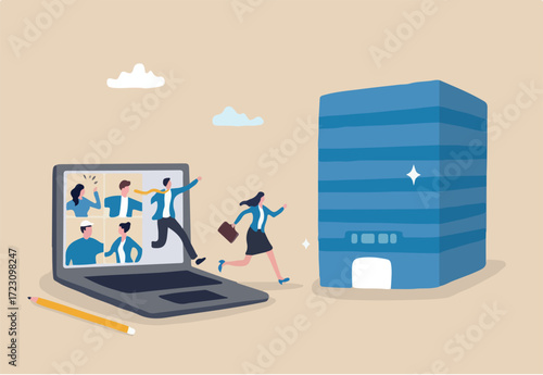 Employee come to office, engagement or career opportunity, recruitment candidate or job routine, startup or entrepreneur, employment concept, businessman come to office building to interview or work.