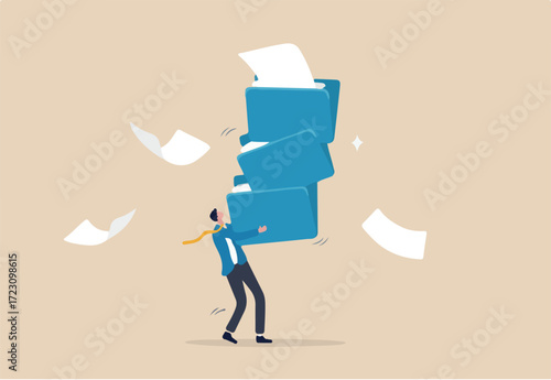 Archive document file storage folder, backup important file directory or information, paperwork discovery or online compression or protection concept, businessman carry big file folder to be archived