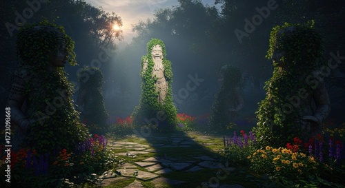 Ethereal Forest Guardian - A Woman Cloaked in Verdant Foliage.