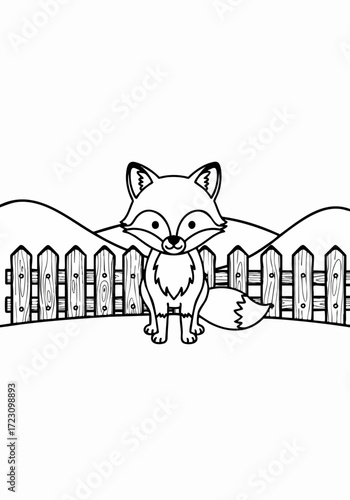Adorable fox standing proudly in front of a wooden fence.