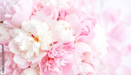 Close-up bouquet of pink and white peonies