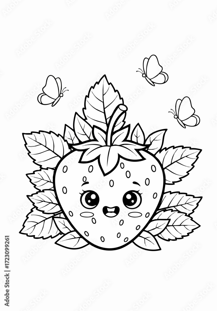 Fototapeta premium Adorable Kawaii Strawberry Character Illustration.