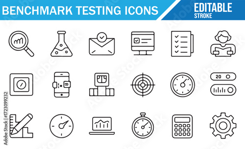 Benchmark and QA Line Icons – Minimal Editable Stroke Vector Pack