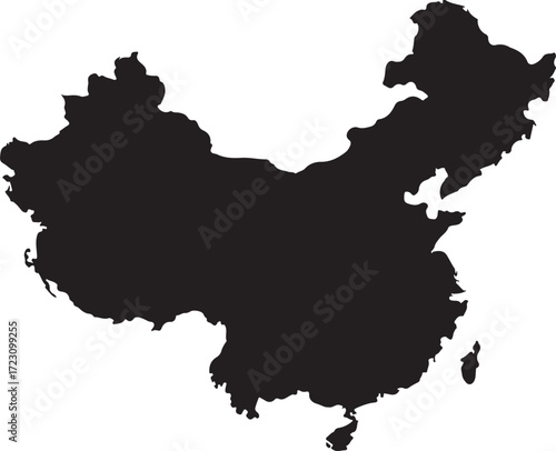 Detailed silhouette map of china country outline for geographical representation