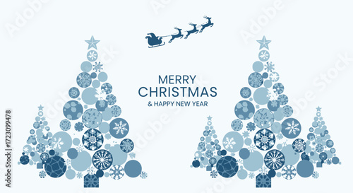 Elegant Christmas Trees with Snowflake Ornaments and Santa's Sleigh for festive holiday cards and winter promotions, spreading cheer and goodwill