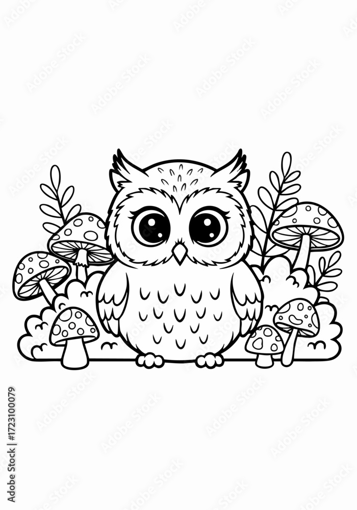Fototapeta premium cute cartoon owl coloring page.