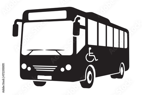 Black and white illustration of a modern bus with accessibility features