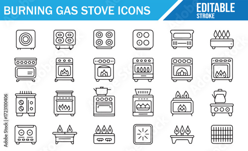 Gas Hob & Stove Icons Pack – Clean Outline UI Elements