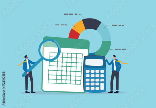 Accounting and finance expert, calculate budget, profit and loss, produce report graph from data, professional concept, business people accountants with calculator, spreadsheet producing reports