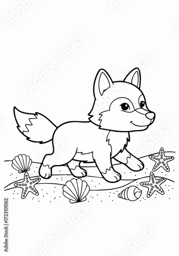 Adorable Cartoon Fox Character Line Art for Coloring.