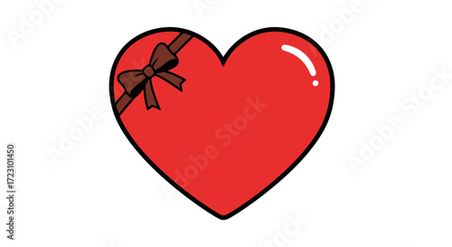 Red heart gift with brown bow symbol of love and romance, perfect for Valentine's Day cards and romantic marketing campaigns