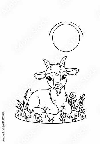 Cute baby goat cartoon character for coloring page.