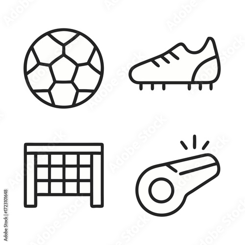 Soccer Line Icons – Ball, Shoes, Goal & Whistle
