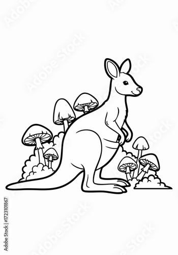Cute Kangaroo Line Art Illustration for Coloring Book Page.