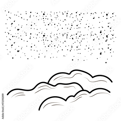 Snow is falling on rolling hills at night under a starry sky, creating a serene and magical winter wonderland scene, perfect for christmas or winter themed projects. winter wonderland scenes