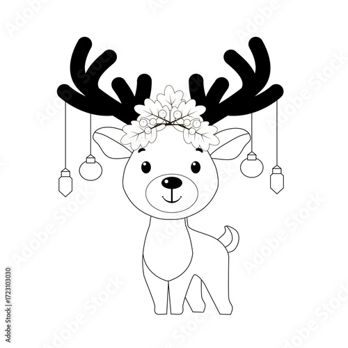 New Year's deer. Symbol of New Year and Christmas. Santa Claus's assistant. Vector flat illustration  winter wonderland scenes
