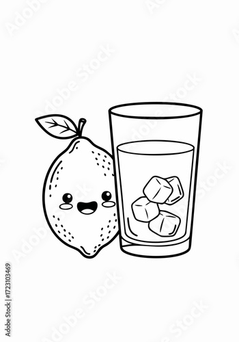 Cute Lemon Character with Glass of Ice Water Illustration.