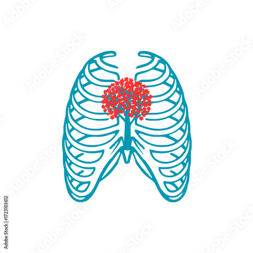 Striking ribcage silhouette with tree growing inside for medical or environmental awareness art
