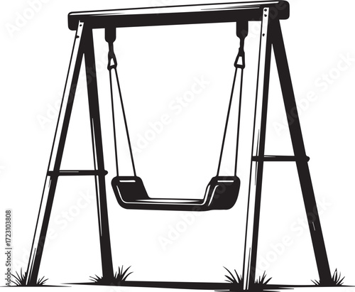 Playground Swing: A solitary playground swing set, rendered in stark black and white, stands ready. Emphasizing simplicity and the potential for joyful motion.
