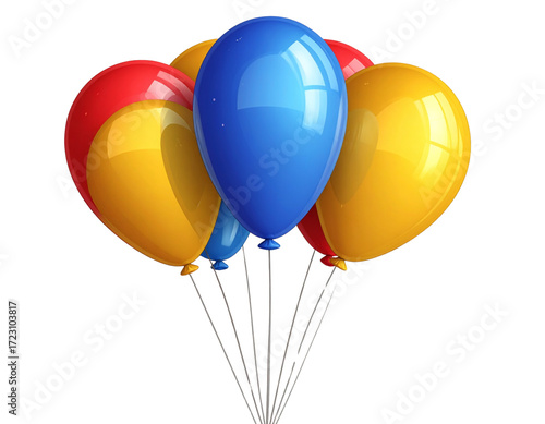 Cluster of Colorful Balloons Floating Together, Angled 3D View, Transparent PNG