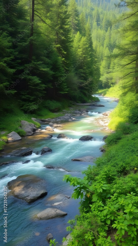 Obraz premium Landscape Lush Forest River