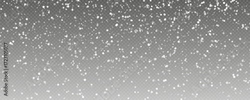 Christmas background with small falling snowflakes. Snow storm effect, blurred, cold wind with snow png. Holiday powder snow for cards, invitations, banners, advertising.