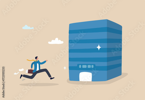 Employee come to office, engagement or career opportunity, recruitment candidate or job routine, startup or entrepreneur, employment concept, businessman come to office building to interview or work.