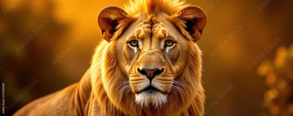 Fototapeta Rich golden lion fur, individual hairs visible, beast, natural