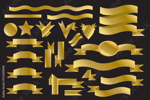 Collection of golden ribbons, shields, and badges, perfect for luxury or premium design.