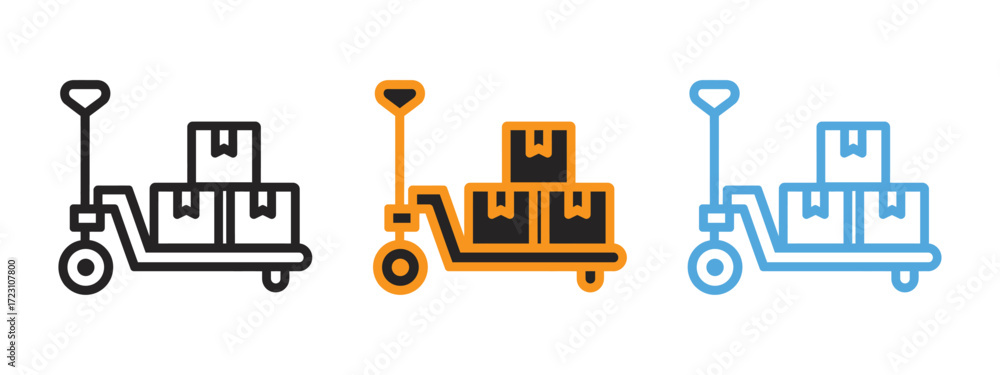 Obraz premium Hand pallet truck with boxes icon vector. logistical needs symbol. vector illustration.