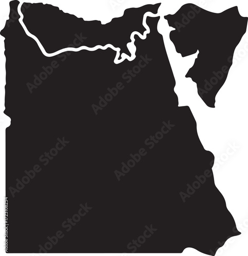 Black silhouette map outline of egypt showing its geographic shape and borders