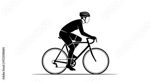 Silhouette of cyclist riding a bicycle on a white background, competitive endurance activity