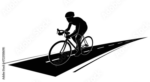 Silhouette of a cyclist riding a road bike on a highway showcasing speed and determination