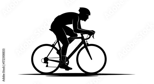 Silhouette of a cyclist riding a road bike against a white background illustration