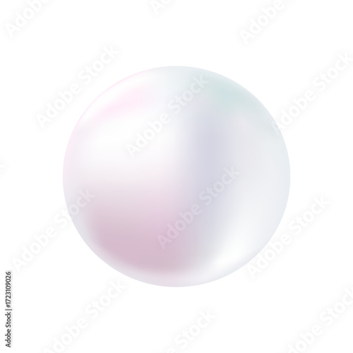 White nacre sea pearl isolated on white background. Realistic pearl bead or ball with natural reflections, 3D effect, gradient color. Vector clipart for jewel gems illustration or beauty design.