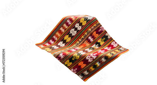 Handmade andean blanket with traditional pattern isolated on transparent background