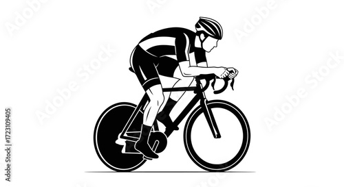 Monochrome illustration of cyclist in action depicting health fitness and athleticism perfect for