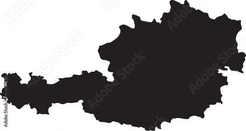 Black silhouette map of austria country outline for geographic and travel content