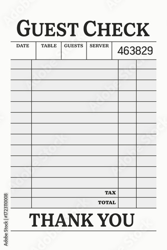 Guest check art print, trendy wall art blank restaurant receipt vector illustration for digital and personalized gift