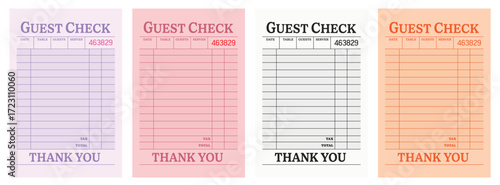 Guest check art print, trendy wall art blank restaurant receipt vector illustration for digital and personalized gift