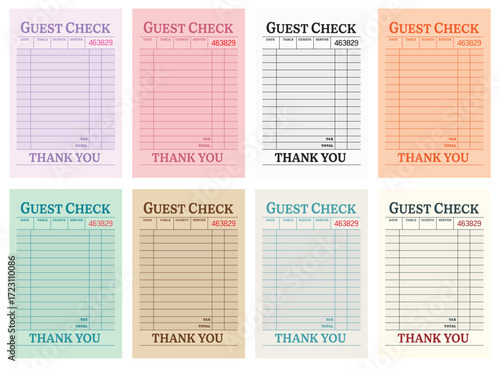 Guest check art print, trendy wall art blank restaurant receipt vector illustration for digital and personalized gift