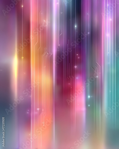 Abstract Colorful Background with Circuit Pattern and Soft Glow
