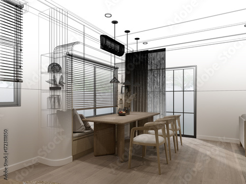modern dining room interior design ,3d rendering